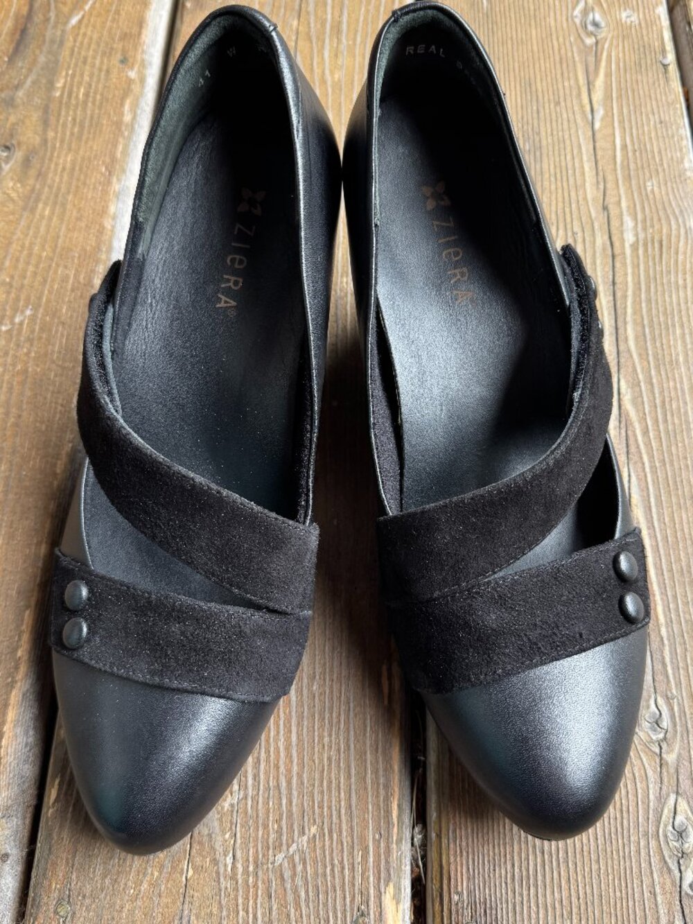 NWOT ZIERA Black Leather/Suede Classic & Comfortable Heels in Women's 41/US 10.5